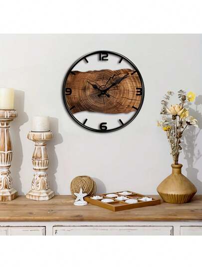 1pc Wooden Klok Silent Non Ticking Digital Tree Ring Round Moderne Home ation Living Room, Bedroom, Office Perfect Birthday s, ation, AA Battery Powered (Not Included), Room Clock, Durable Wood Structure, Interior er, ations view 2