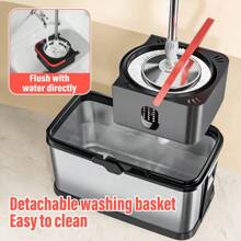 Spin Mop And Bucket Set With 3 Mop Pads, Household Rotating Floor Mop, Hands-Free Wash Stainless Steel Mop, Dust Removal Mop, Dry And Wet Use, Perfect For Home, Kitchen, Bathroom Floor, Cleaning Supplies, Cleaning Tool