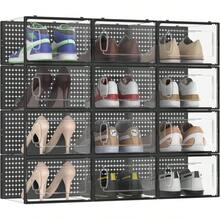 12Pcs Shoe Storage Box, Clear Plastic Stackable Shoe Organizer For Closet, Space Saving Foldable Shoe Rack Sneaker Container Foldable Shoe Storage Cabinet With Lid, Plastic Storage Container, Christmas - Đen-12 Cái - Xem 1
