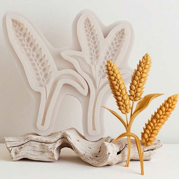 قالب سيليكون بشكل سنبلة القمح ثلاثي الأبعاد، للاستخدام في DIY لتزيين أكواب الورق، وقوالب الشموع