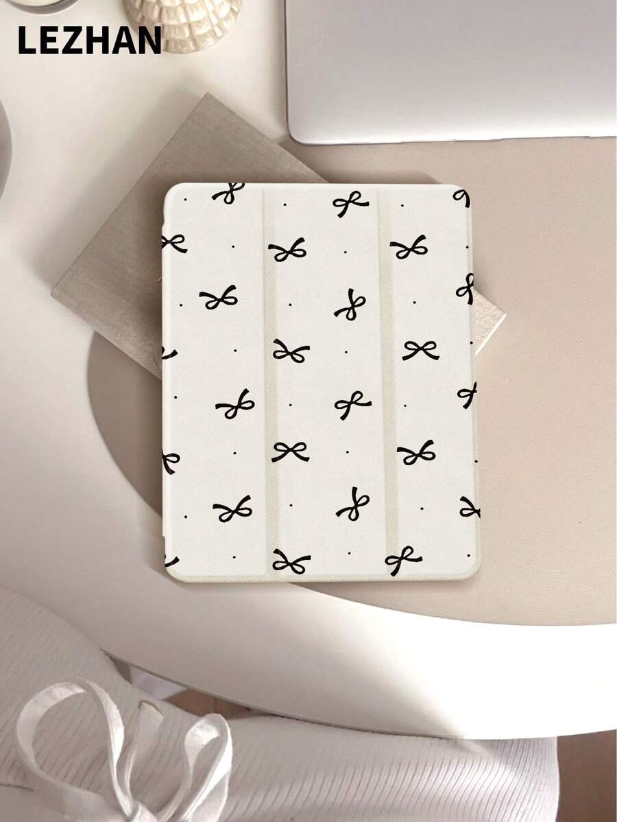 1pc Caparol Polka Dot Bow Print Pattern Flat Tablet Protective Case, Compatible With IPad 10.2 Inch, IPad Pro 11 2021/2020/10th Gen, IPad Mini 4/5/6, Galaxy Tab A8 10.5 Inch 2022, Matepad 10.4/Tab, With Pencil Slot, Anti-Drop, Tablet Stand Protective Cover
