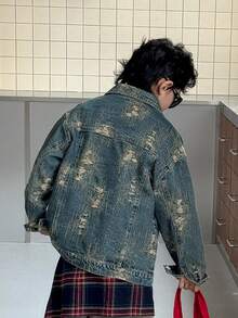 Giacca di jeans con vestibilità ampia per ragazzi, adatta per uso casual, scolastico e all'aperto, autunnale