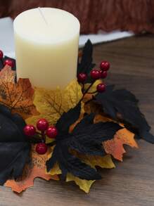 1 pieza Anillo de vela artificial de hoja de arce de Acción de Gracias con bayas y calabaza, decoración floral realista de vid de otoño para puerta, centro de mesa, decoración del hogar de cosecha