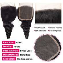 MENALUE Brazilian Loose Wave Hair Bundles With Closure (14 16 18 +12) 3 Bundles With 4x4 Lace Closure Free Part Virgin Remy Hair Brazilian Weave Human Hair Loose  Wave Human Hair Extensions - Natural Black - Xem 4