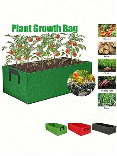 1pc Fabric Raised Garden Beds Plant Grow Bags, Garden Bed For Vegetables Rectangle Non-Woven Fabrics Aeration Planting Bags Planter Pot With Handles For Flowers Vegetables Plant, Potatoes , Rectangle Planting Container For Outdoor Indoor Gardening(Black)