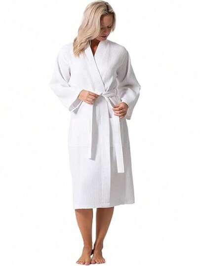 Waffle Knit Lightweight Kimono Robe - Quick Dry - Soft, Bridesmaid Robe, Long Waffle Bathrobe For Spring & Summer, Absorbent Sleepwear, Thin
