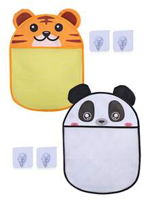 1 pezzo Rete organizzatrice di giocattoli da bagno per bambini/neonati, borsa di stoccaggio, borsa di stoccaggio a forma di cartone animato con ventosa, cestino di stoccaggio da appendere in bagno, borsa di drenaggio da appendere in bagno, design ad alta capacità