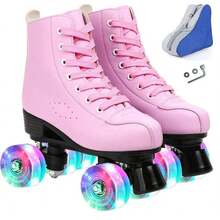 Gets Roller Skates, Men's Double Roller Skates, Women's Double Roller Skates Adjustable Roller Skates Perfect Indoor Outdoor Roller Skates,Pink Breathable Double Skate - Pink Flash Wheel - View 7