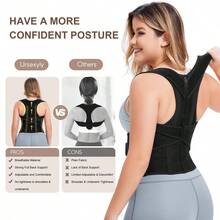 1 件装成人姿势矫正器 - 隐形背部支撑支架，配有可调节肩带和腰垫，透气黑色涤纶，符合人体工程学设计，可改善日常姿势，时尚设计 | 舒适贴合，背部支架