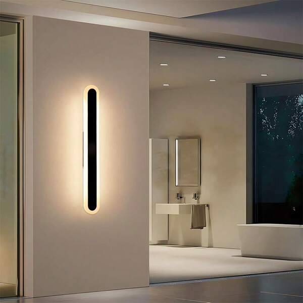 Lámpara de pared LED moderna, negra, de 40/60 cm, luz con sensor de toque y carga USB, de material de aluminio y acrílico, luz de exterior blanca montada en la pared, adecuada para jardines, porches, balcones y escaleras