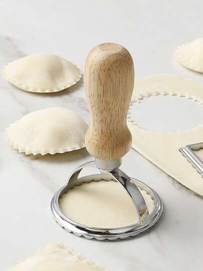 1pc Round Dumpling Mold, Wooden Handle Dough Press Mold For Kitchen