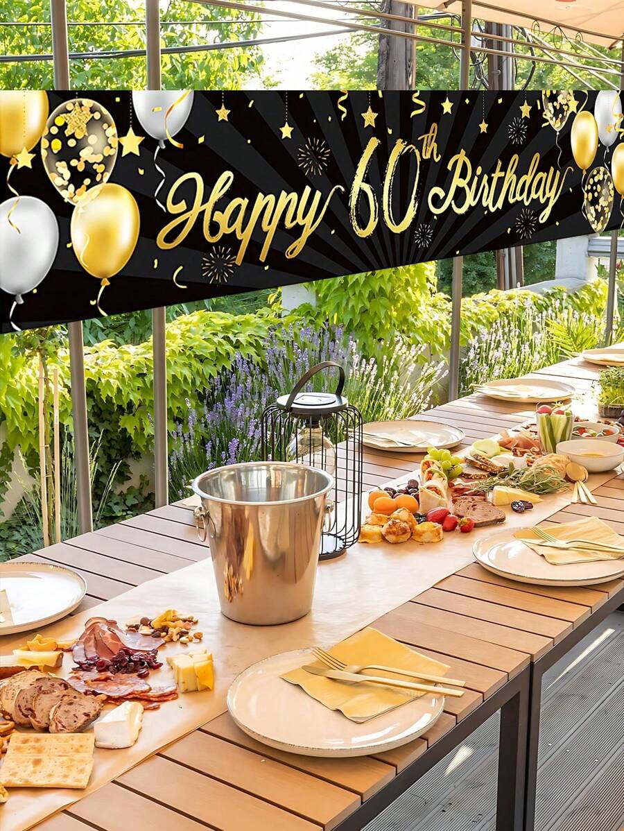 1 件生日横幅，优雅的黑色和金色派对背景，18/30/40/50/60/70/80/90 岁生日派对装饰，照片背景，适合生日派对、婚礼主题派对、返校节、万圣节