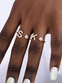 1Pc Minimalist Initial Open Ring Cubic Zirconia Alphabet Letter Rings Fashionable Jewelry Accessories(No Gift Box)