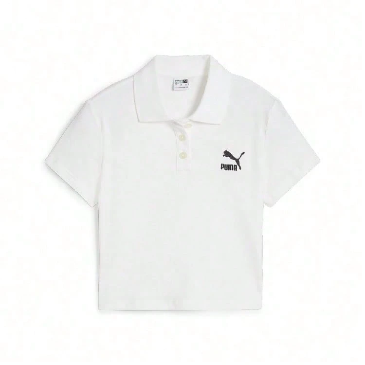 Puma Women's Fashionable Short Sleeve Polo Shirt With Collar And Buttons, Minimalist Design - Puma White - View 1