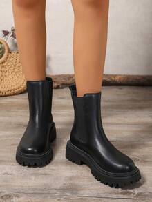 2025秋冬新款女靴，时尚百搭休闲靴，切尔西短靴，一脚蹬女鞋，冬季保暖女靴，平底舒适女靴，西式女靴