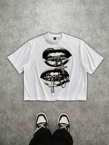 2026Manfinity  Boxy Cropped Loose Distressed Thorn Wreath "JESUS IS MY KING" Graphic White Short Sleeve T-Shirt (High Quality)Loose And Comfortable,Casual And Easy-Goin,High-Quality Wax Printed Cotton Retro FashionBrand T-Shirt, Men's T-Shirt, Beach Must-Have, Men's Summer T-Shirt, Holiday Gift, - trắng - Xem 1