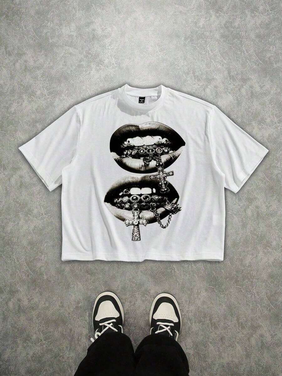 2026Manfinity Boxy Cropped Loose Distressed Thorn Wreath "JESUS IS MY KING" Graphic White Short Sleeve T-Shirt (High Quality)Loose And Comfortable,Casual And Easy-Goin,High-Quality Wax Printed Cotton Retro FashionBrand T-Shirt, Men's T-Shirt, Beach Must-Have, Men's Summer T-Shirt, Holiday Gift, - trắng - Xem 1