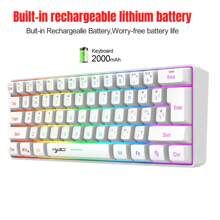 HXSJ 61 键 3 模式有线/无线超薄薄膜键盘，USB-C 可拆卸线缆，双色注塑键帽，RGB 背光，可充电，即插即用，适合游戏、办公和家庭使用