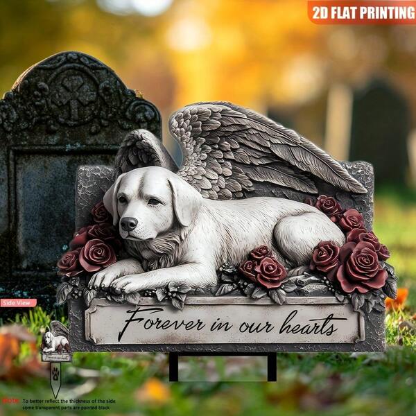 1 pieza Estaca de jardín conmemorativa de perro clásica en 2D impresa en acrílico plano, estaca de jardín decorativa, decoración de primavera, adecuada para tumbas, césped, decoración exterior, perfecta para Pascua o conmemoración de mascotas, estilo aleatorio