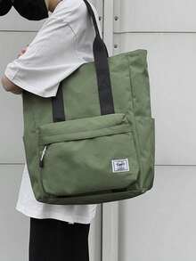 Multi-Functional Men's Versatile Large Capacity Tote Bag, Shoulder Bag, Handbag, Suitable For University Students Tote Bag With Zipper Book Bag - Green - View 1