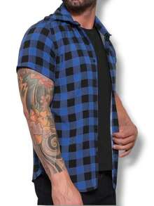 New Men's Short Sleeve Social Plaid Shirt - Blue - View 2