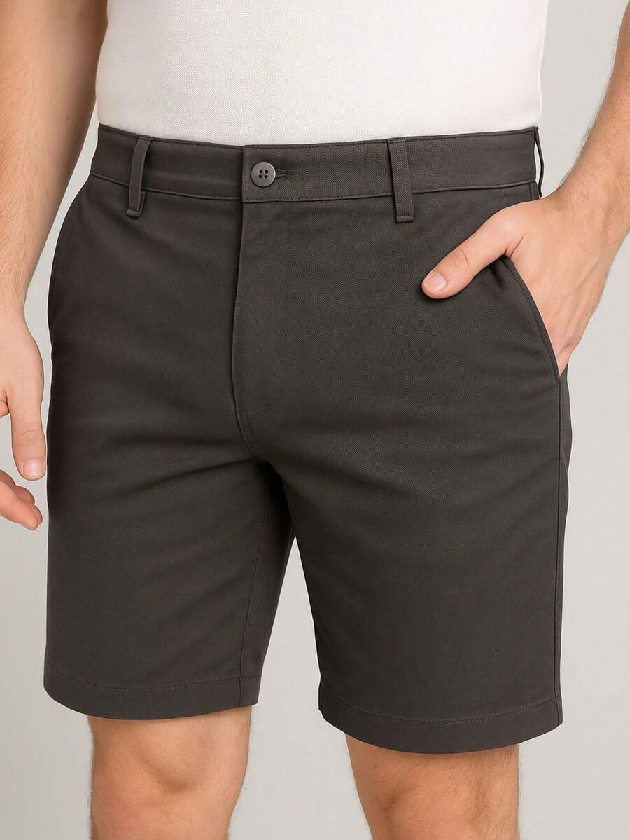 Men's Bermuda Shorts 100% Cotton Twill Casual Shorts Preppy Father's Day - 灰色 - 查看 1