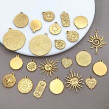 2pcs Stainless Steel Round Celestial Sun Moon Star Pendants Charm Metal Golden Charm Earring Dangle Charm Necklace Charm For DIY Jewelry Bracelet Making - Gold - View 4