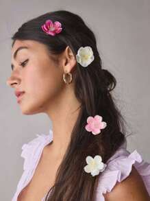 10 件迷你花朵发夹，3D 粉色花朵发夹，仿小梅花发夹，波西米亚面料花卉发饰，适合日常/派对/公主角色扮演、度假装、万圣节服装