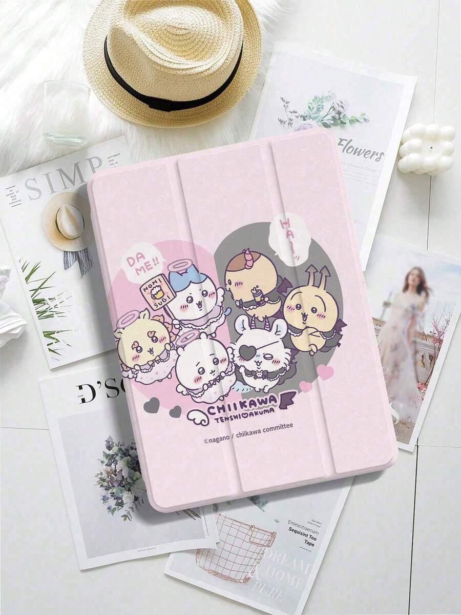 1pc Cute Cartoon Characters Pattern Trifold Stand Tablet Case With Pencil Holder Tablet Case, Anti-Fall IPad Stand, Foldable Non-Slip Adjustable Stand, Flexible Hybrid Protective Case, Suitable For IPad Air 4/5 (10.9-Inch), IPad 7/8/9 (10.2-Inch) 5/6/Air 1/2 (9.7-Inch), Air 3 (10.5-Inch), Pro (11-Inch) 10th Generation, 12.9-Inch, 13-Inch,Pad 17/18/19/20/21/22/23/24/25/Air/Pro/Mini Tablet Case, S6/A7/A8/A9/S7/S8/S9/S10/S9FE Tablet Case - Nhiều màu - Xem 1