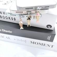 2件装-创意鱼骨手机防尘塞-优雅悬挂式手机防尘塞装饰挂件-精致实用