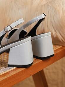 大码女士玛丽珍鞋，粗跟，方头，浅灰色，正式工作鞋，优雅派对性感高跟鞋，小号皮鞋，大码，优雅 - 淺灰色 - 查看 7