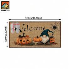 1pc Halloween Pumpkin Spider Silk Patterned Bathroom Anti-Slip Mat, Made Of Artificial Cashmere Material, With Fluffy Decoration, Suitable For Doors, Bathrooms, Kitchens And Other Occasions, Machine Washable, Anti-Slip, Daily Decoration, Can Be Given