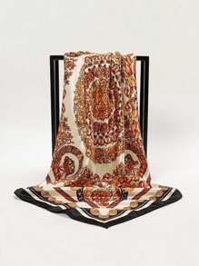 1 件波西米亚风佩斯利印花链条图案头巾女士围巾女士大方形围巾头巾、发带、头带非常适合装扮 - 米色 - 查看 4