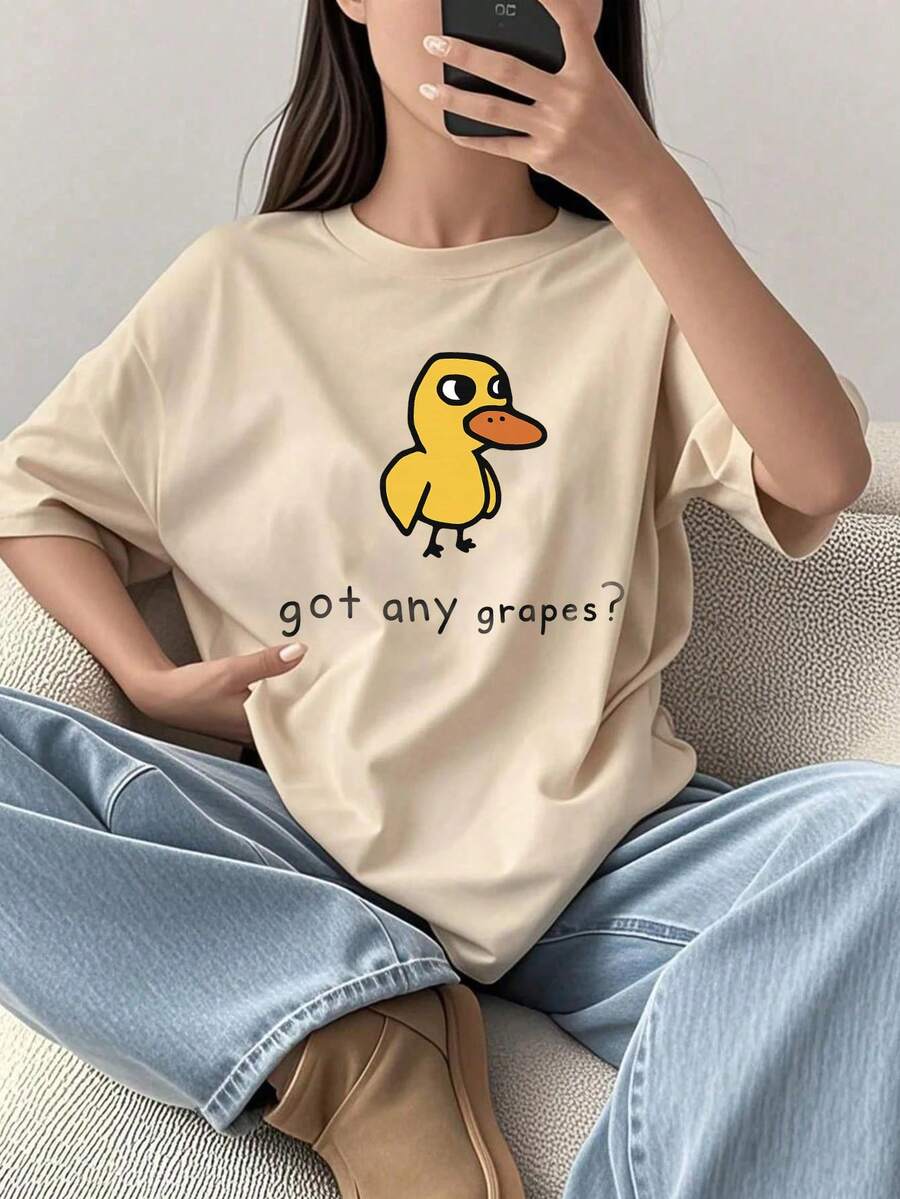 1 Pack Girls Casual Printed Crew Neck Short Sleeve T-Shirt Summer Student Youth Clothing - 杏色 - 查看 1
