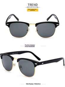 1pc Classic Retro Rivet Half-Frame Wayfarer Sunglasses - Multicolor - View 2