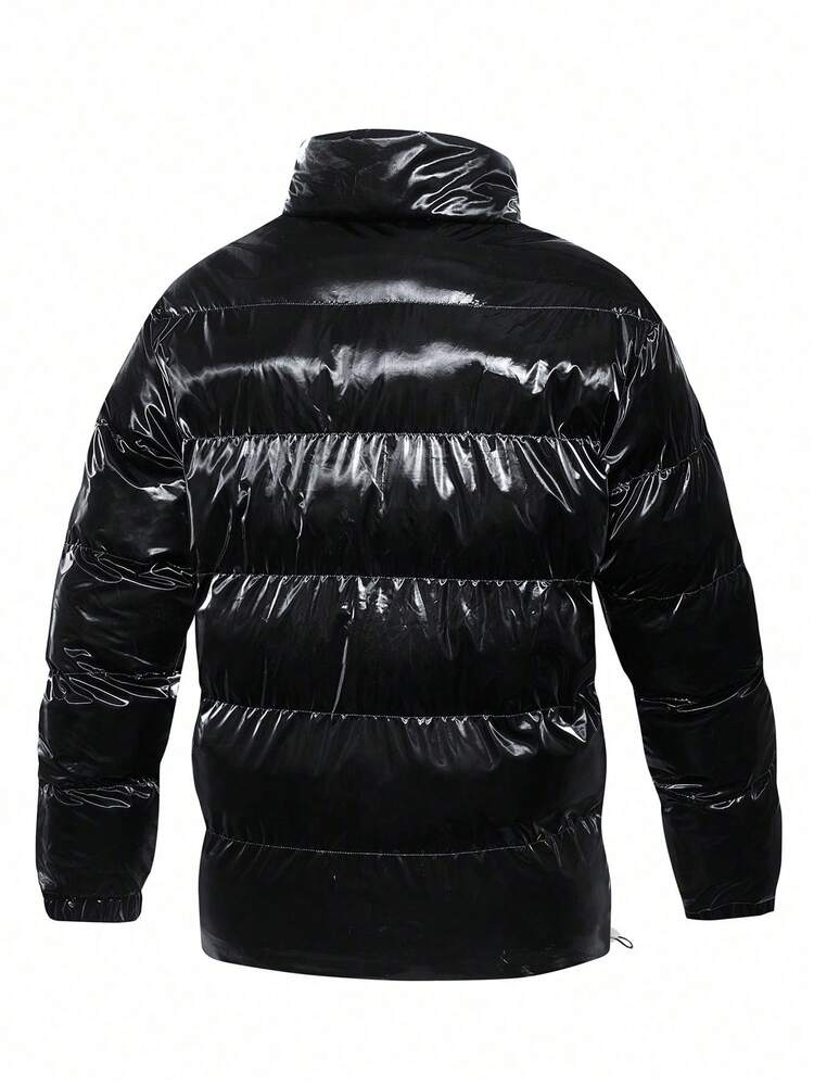 Men's Padded Coat, Stand Collar, Glossy, Thick, Warm, Zip-Up, Wind