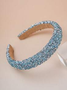 1pc Girls' Pink Crystal Headband, Fashionable Thick & Wide Headband Suitable For Daily Wear And Gatherings