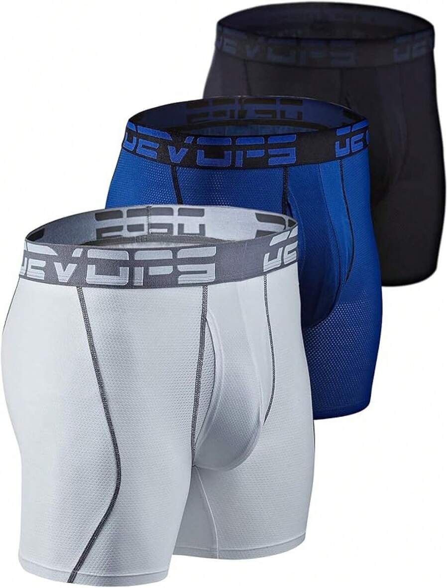 Men's Cool Dry Mesh Boxer Trunks 6-Inch Briefs, 3-Pack - 6-inch_(black / Blue / White) - View 1