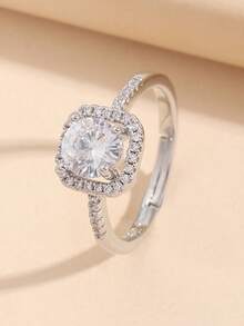 5pcs Elegant Cubic Zirconia Flower Open Copper Ring Set, Suitable For Women's Daily, Party And Wedding Wear - Silver - View 5