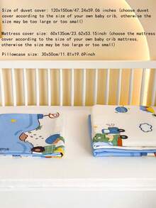 3 件婴儿卡通床上用品套装（1 * 羽绒被套 + 1 * 床垫套 + 1 * 枕套），舒适床上用品套装，卡通字母恐龙与太空宇宙图案，120 * 150 厘米羽绒被套、床垫套、枕套（无填充物），返校 - 太空旅行 - 查看 4