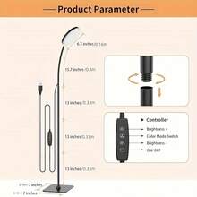 Yogle Moderne einstellbare Gooseneck Stehlampe, 3 Farbtemperaturen, 3 Helligkeitsstufen, USB-betrieben, Schaltersteuerung, Kunststoffschirm, für Schlafzimmer, Wohnzimmer, Büro-Lesen - ohne Batterie