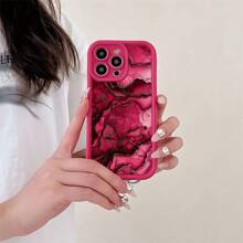 大理石纹理图案，全新玛瑙渐变手机壳，TPU软硅胶保护套，适用于 16 15 14 13 12 11 XS XR X 7/8 Mini Plus Pro Max系列，适合作为生日礼物 - 玫紅色 - 查看 2
