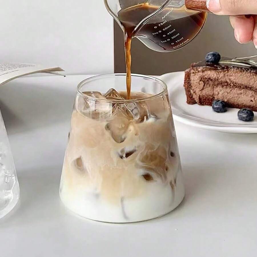 1 pieza Vaso de vidrio borosilicatado con soporte, vaso creativo para bebidas, para uso doméstico - transparente - Ver 1