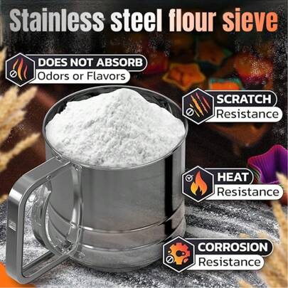 2.5 tazas/3 tazas/5 tazas, Tamizador de harina, Tamizador de acero inoxidable para hornear, Tamizador de malla fina de doble capa, Tamizador de manivela de una mano para azúcar en polvo, Tamiz de harina para hornear pasteles de acero inoxidable: Nuestro tamizador de harina para hornear está hecho de excelente acero inoxidable resistente a la corrosión que es ligero,