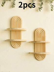 1pc/2pcs Geometric Shaped Wall Hanging Rack, Wooden Floating Shelf, Rustic Style Wooden Wall Mount Storage Rack, Bedroom/Kitchen Wall Mounted Wooden Display Rack, Toilet Wall Hanging Floating Shelf, Small Farmhouse Style Wall Decor, Spring Decor, Mother's Day Perfect Gift, Room Decor, Garden Decor, Wedding Decor, Home Decor, Christmas Decor, Wall Decoration, Christmas Ornaments, Accessories, Gifts, Wreaths, Thanksgiving - Multicolor - View 10