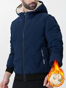 Men's Jacket, Thermal Lined Thick Hooded Coat, Casual Everyday, Vacation, Outdoor, Hiking, Running, Fitness Sports Wear,Fleece - Navy Blue - View 11