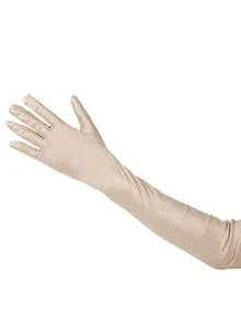 1 Đôi Găng tay dài bằng vải satin co giãn màu da dành cho nữ, dài đến khuỷu tay, Phụ kiện mùa thu - Màu be - Xem 4