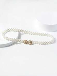 1 Girl's Flower Rhinestone Pearl Waist Corset - Beige - View 3