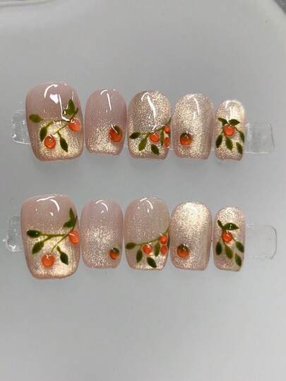 10 Stücke handgefertigte tragbare Rüstungsteile, handbemalte Blumen, nackte farbige Kristalle, Katzenaugen, eisfarben und weiß, geeignet für den täglichen Gebrauch, Feierlichkeiten und Abendessen, Nagelverlängerungen, Nagelzubehör, Nägel