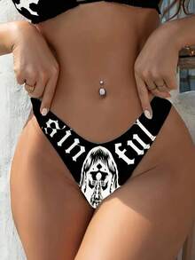Bộ bikini nữ 2 mảnh in hình đầu lâu thời trang, gợi cảm, thích hợp cho các lễ hội, kỳ nghỉ, bãi biển và bờ biển, màu đen xuân/hè. - màu đen - Xem 4